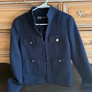 Zara Navy Women's Blazer with Gold Buttons